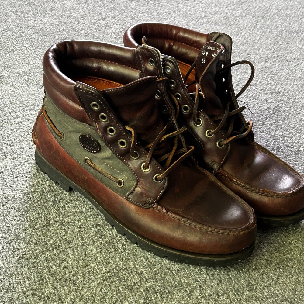 Vintage Timberland Boots Mens 9.5M Brown Leather Gore-Tex Canvas USA Hiking